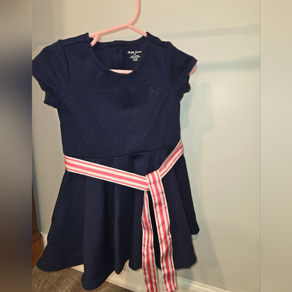 Ralph Lauren Navy Dress with Pink Striped Belt